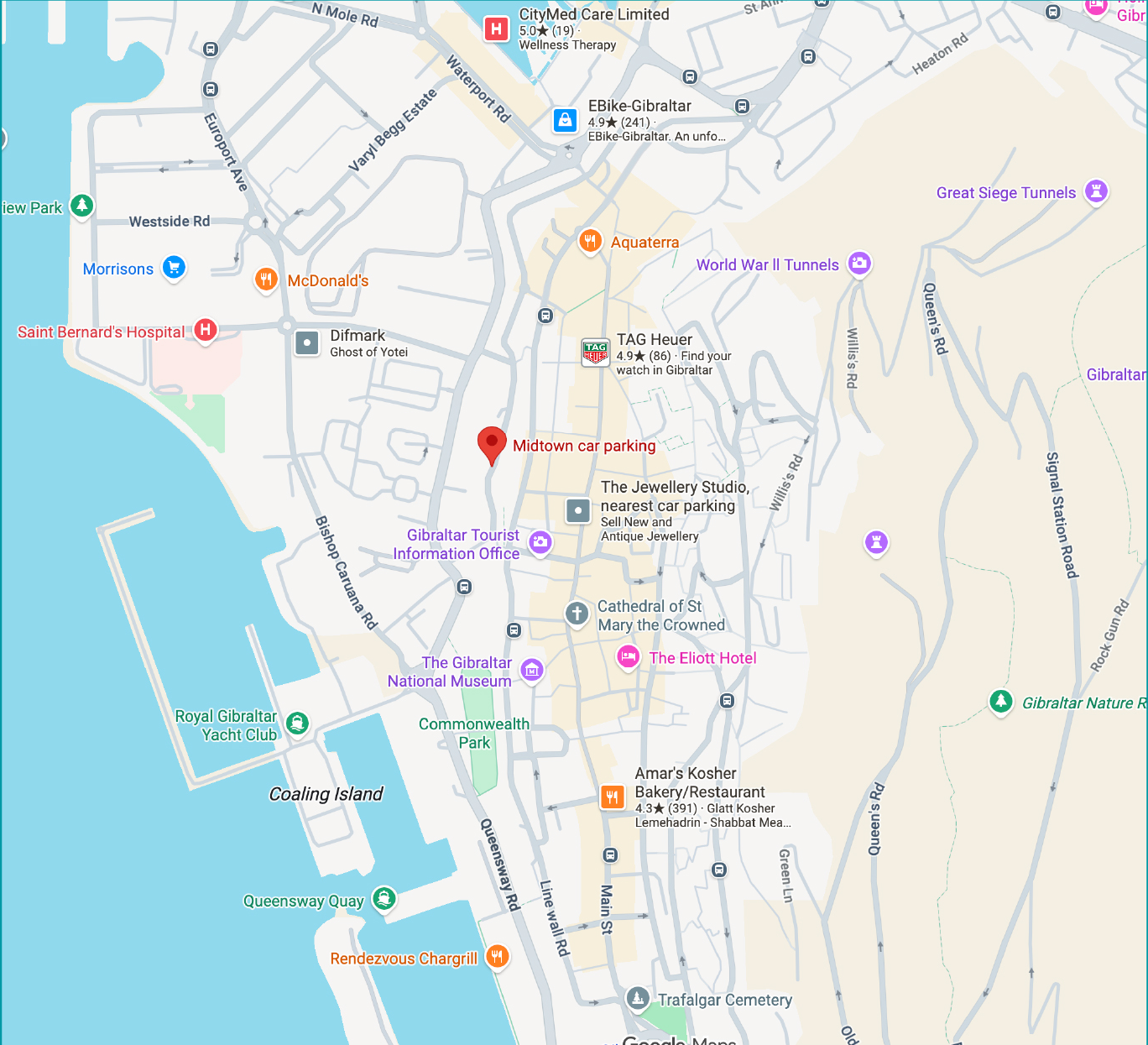 Map showing Midtown car parking in Gibraltar